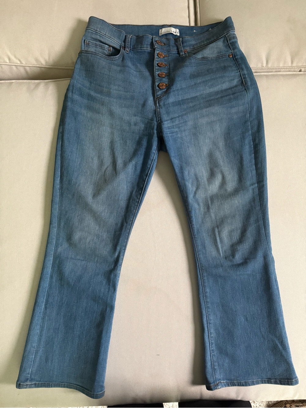 Loft The Kick Crop Flared Jeans in Medium Blue